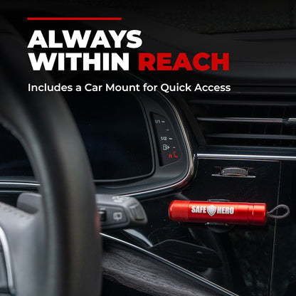 Safe Hero Flash Hammer mounted in its car holder within the driver's reach